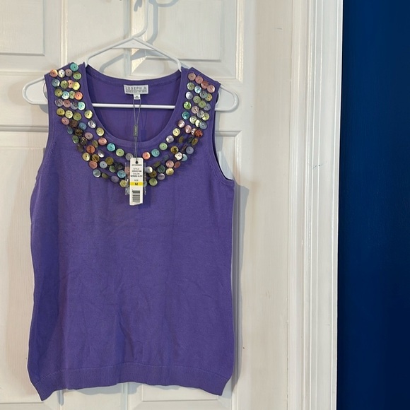 NWT Women’s Joseph A Qu'est Cequec EST Purple Shell Embellished Tank Top Sz M - Picture 1 of 9